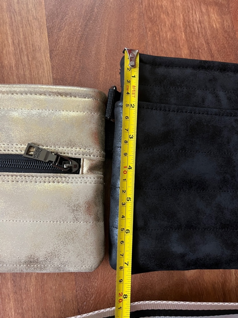 New Think Royln Gold and Black Crossbody Bag with Striped Guitar Strap - Picture 14 of 16
